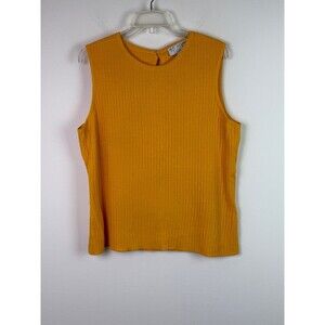 St John Collection by Marie Gray Mustard Yellow Rib Knit Sleeveless Top Large